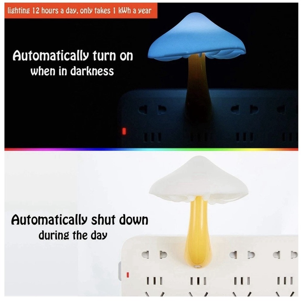 Mushroom Night Light Plug in Lamp Sensor Night Light 7 Different Colors Rotates - Picture 10 of 10